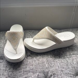 CROCS Women's Sandals in White with Gold Accents